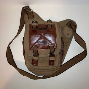 RuYiHuang Men's Style Messenger-Brown with Multi Pockets